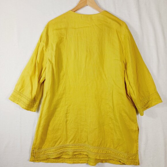 Charter Club, 18W, Linen Tunic w/ Embroidered Detail, 3/4 Sleeves, Boho Bohemian - Picture 3 of 12